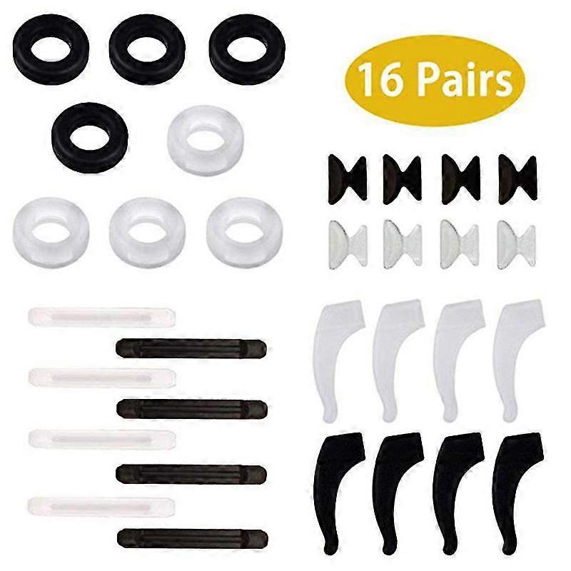 16 Pairs Silicone Anti-Slip Round Eyeglass Retainers Nose Pads Ear Hooks Glasses