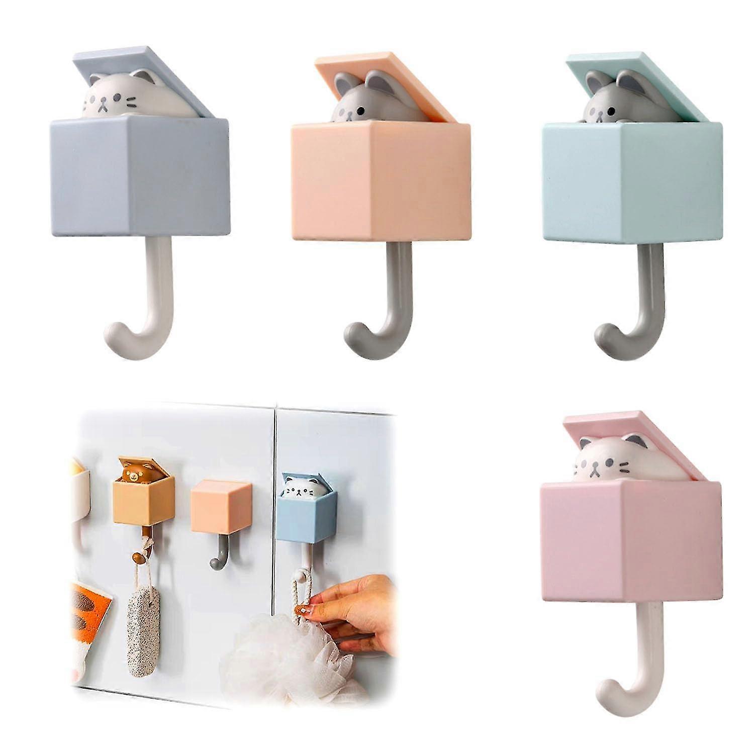 3 Pack Animal Wall Hooks Sticky Hooks Cute Creative Coat Cat Hooks Retractable Sticky Hooks Animal Clothes Hooks No Drilling Needed -GSLA