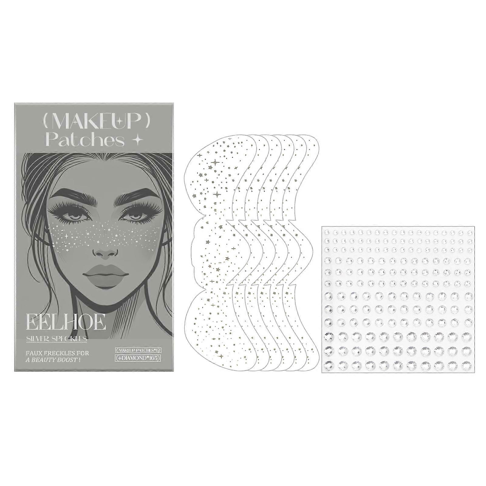 Glitter Freckles+Diamond,6PCS Glitter Freckles Face Temporar Tattoo+165pcs Diamonds, Waterproof Sparkle Freckles Freckle Tattoo, Cute Face Glitter Mak
