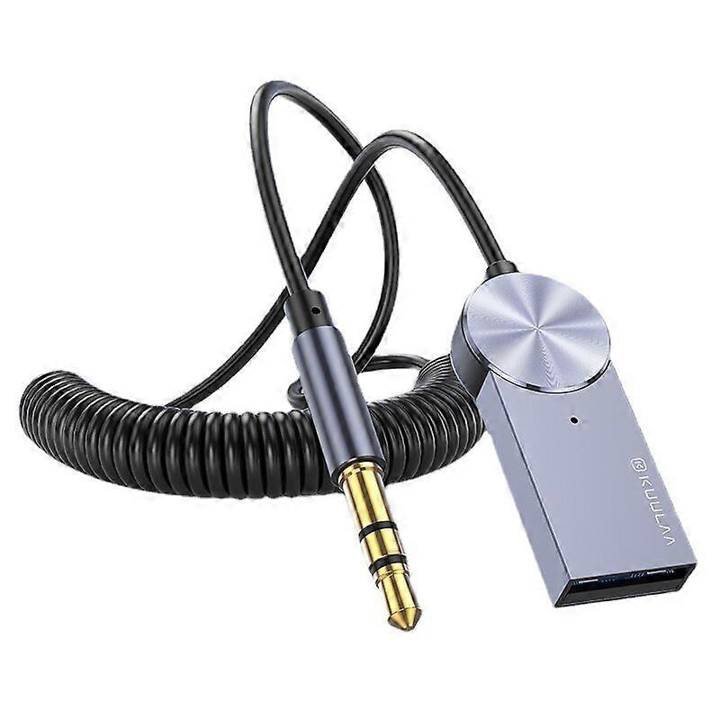 Bluetooth V5.0 Receiver, 3.5mm AUX Jack and USB Adapter Wireless Audio Adapter with Built-in Mic, for Car Home Speaker Music Streaming Audio Gray