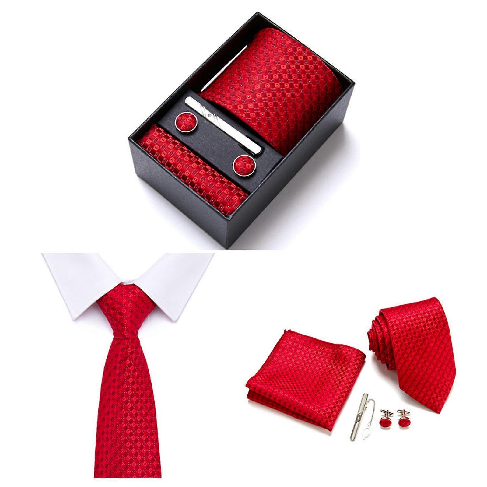6τμχ Γραβάτες Σετ με Pocket Square μανικετόκουμπα και Tie Clip | Μαντήλι γραβάτας σε κουτί δώρου - δώρο για την Ημέρα του Πατέρα