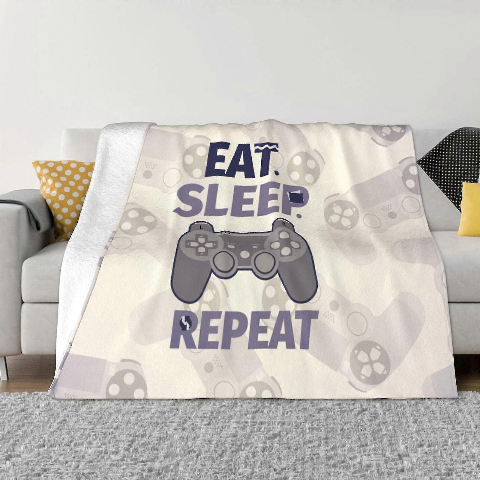 Throw Blanket, Eat Sleep Game Repeat Retro Print Machine Washable Blankets for SofaWhite-KHGT153ids12440