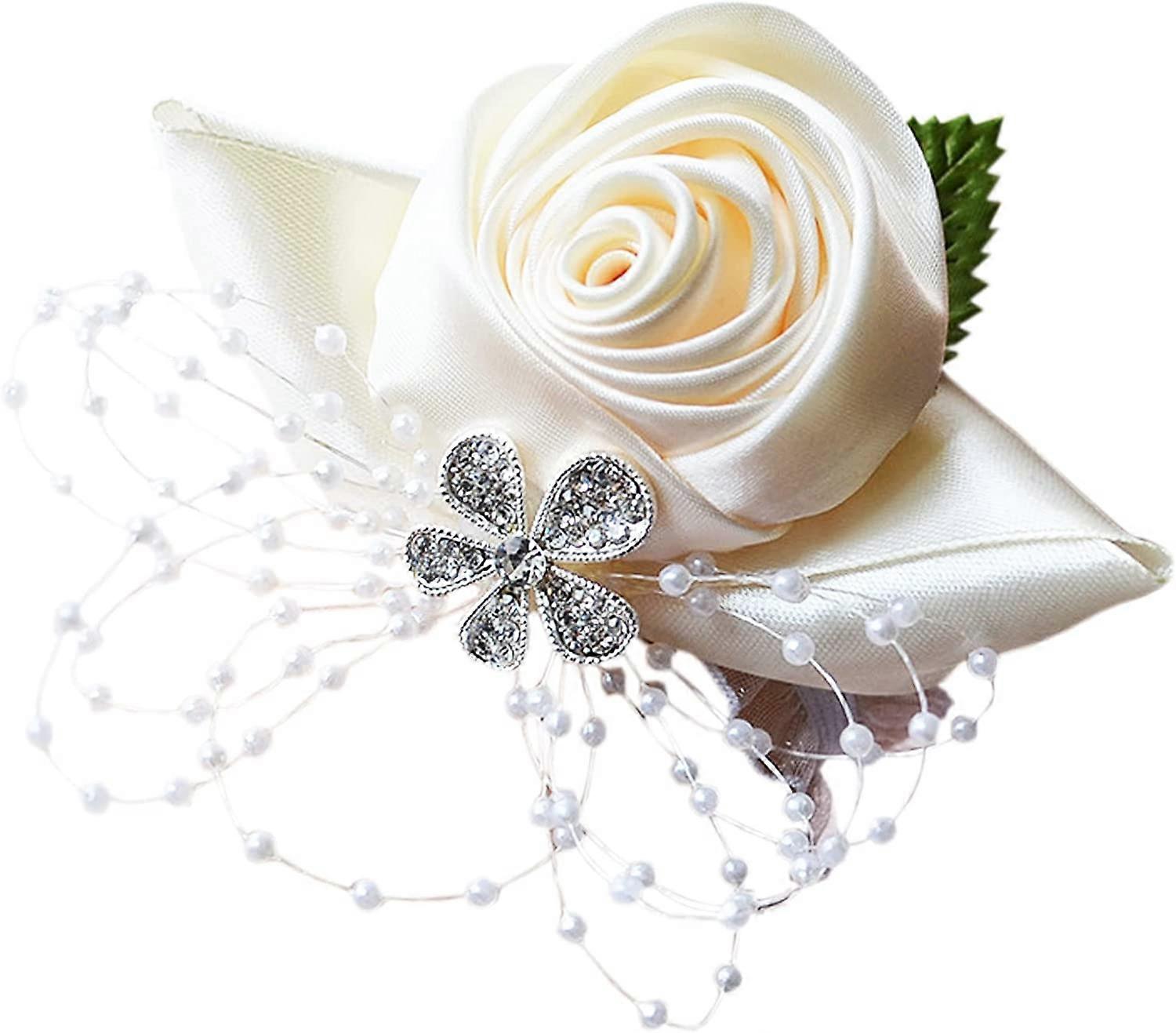 1 חתיכה חתונה כלה שושבינה פרק כף היד corsage פרח יד דקורטיבי, לבן קרם