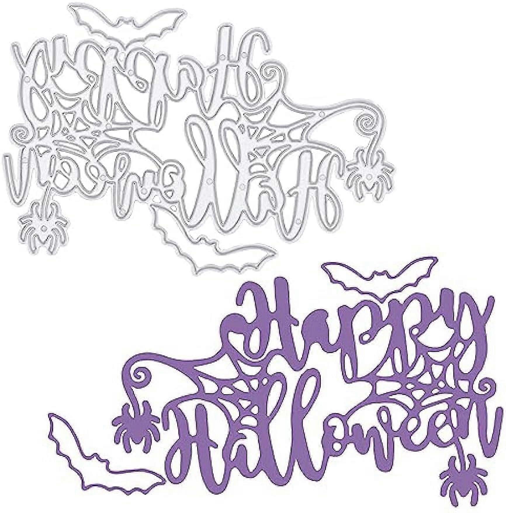 Halloween Metal Cutting Dies Stencils Carbon Steel Die-cuts Word Shape Happy Halloween Bat Spider Embossing Template Tool Die Cuts for Card Making Alb