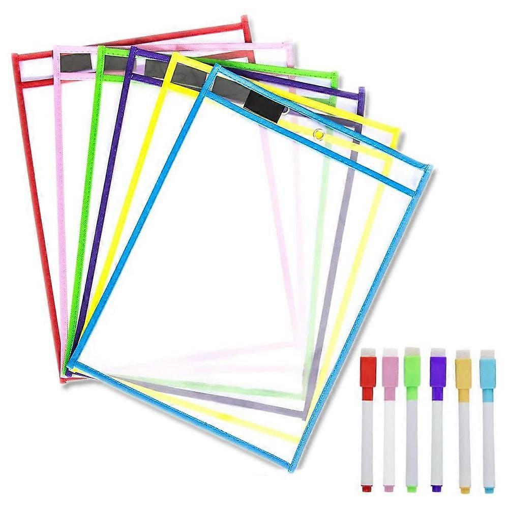 Reusable Dry Erase Pockets, 6 Pack Reusable Dry Erase Sleeves, Assorted Colors Protector, Dry Erase