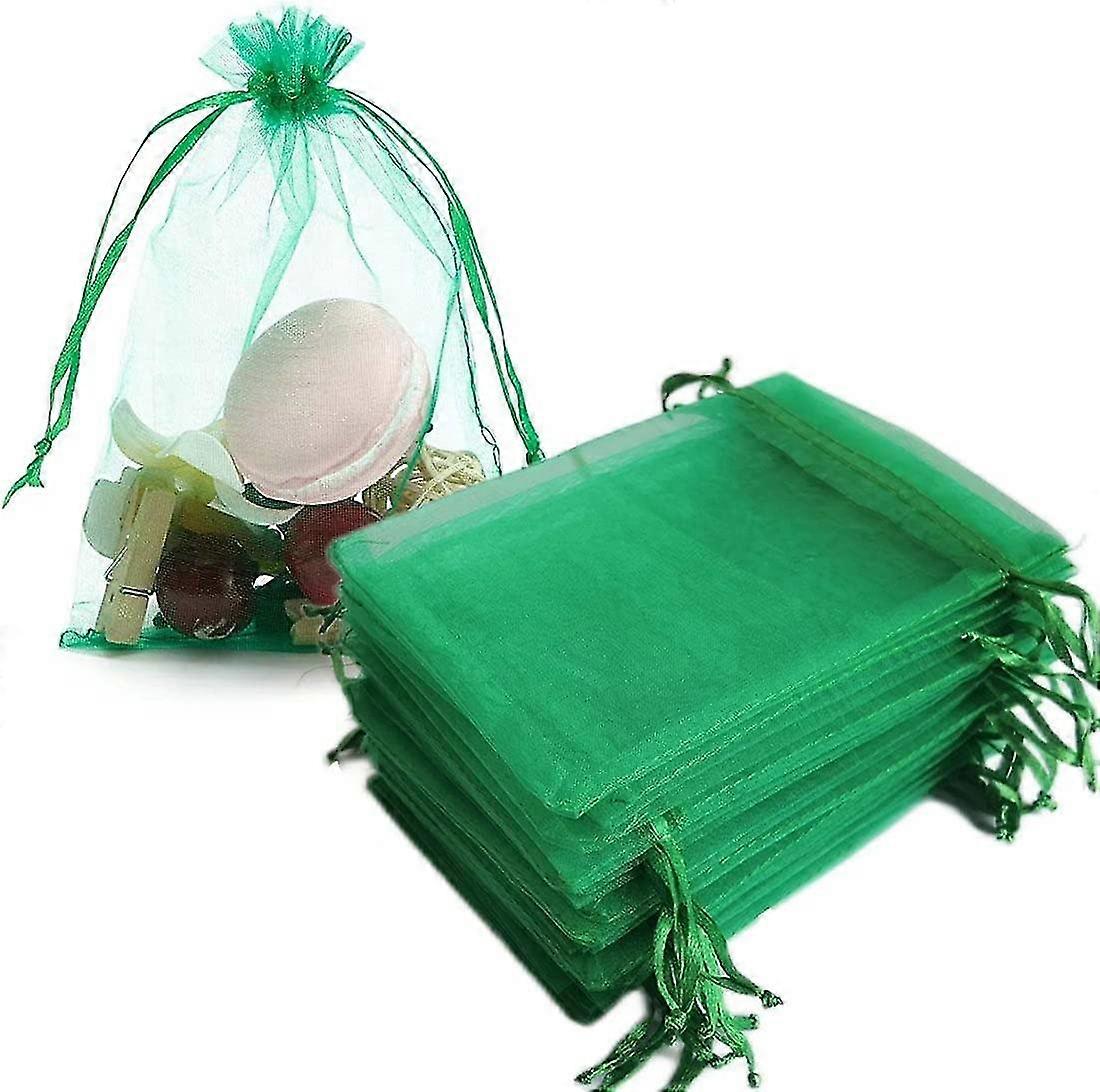 50PCS Gift Organza Bags 7.8x11.8 Green Inch Drawstring Rope Sheer Fabric Wedding Party Favour and Candy Bags