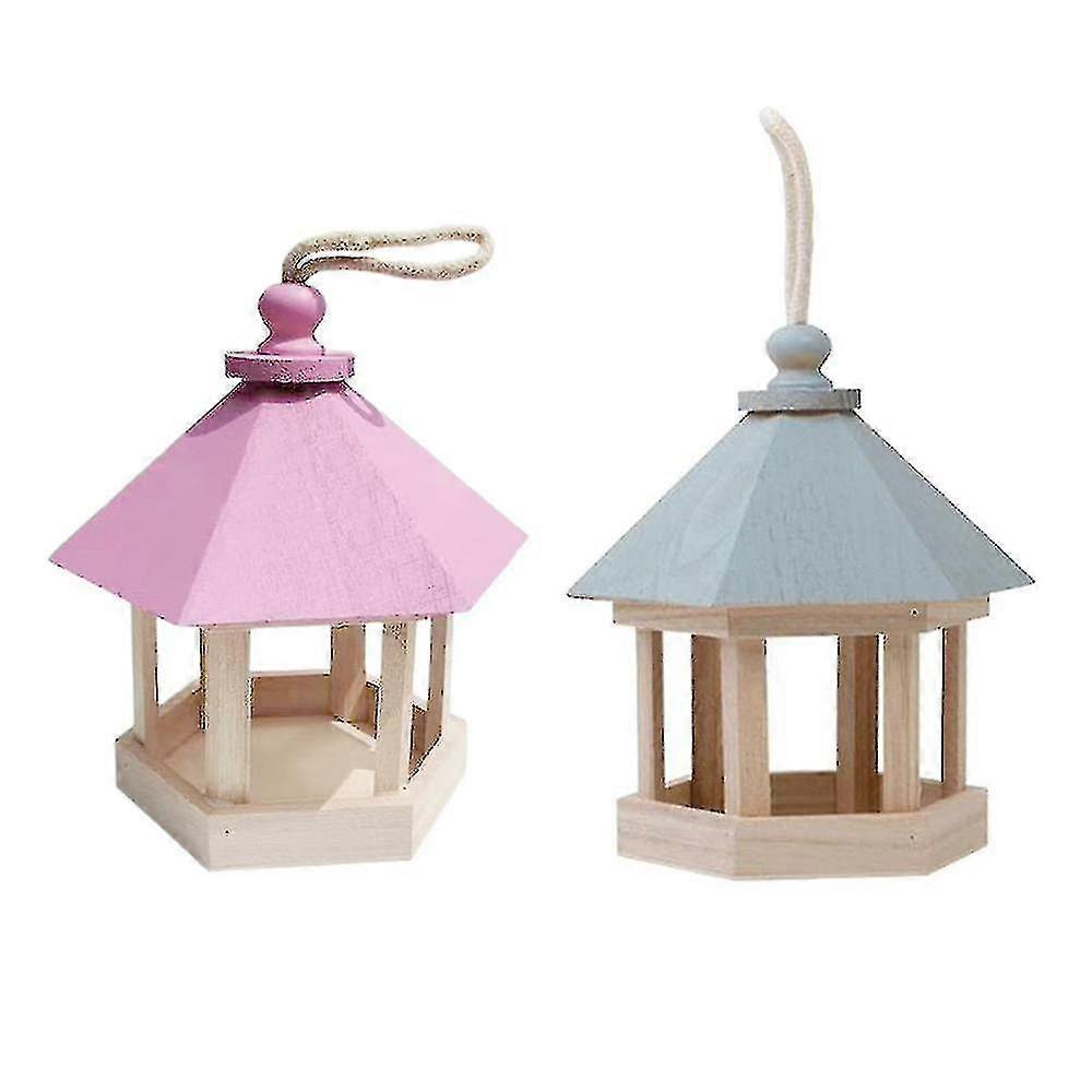 Handmade Wooden Bird Feeder Outside Hanging Birdfeeder Keep Bird Seed Sloping Roof Protects Birds