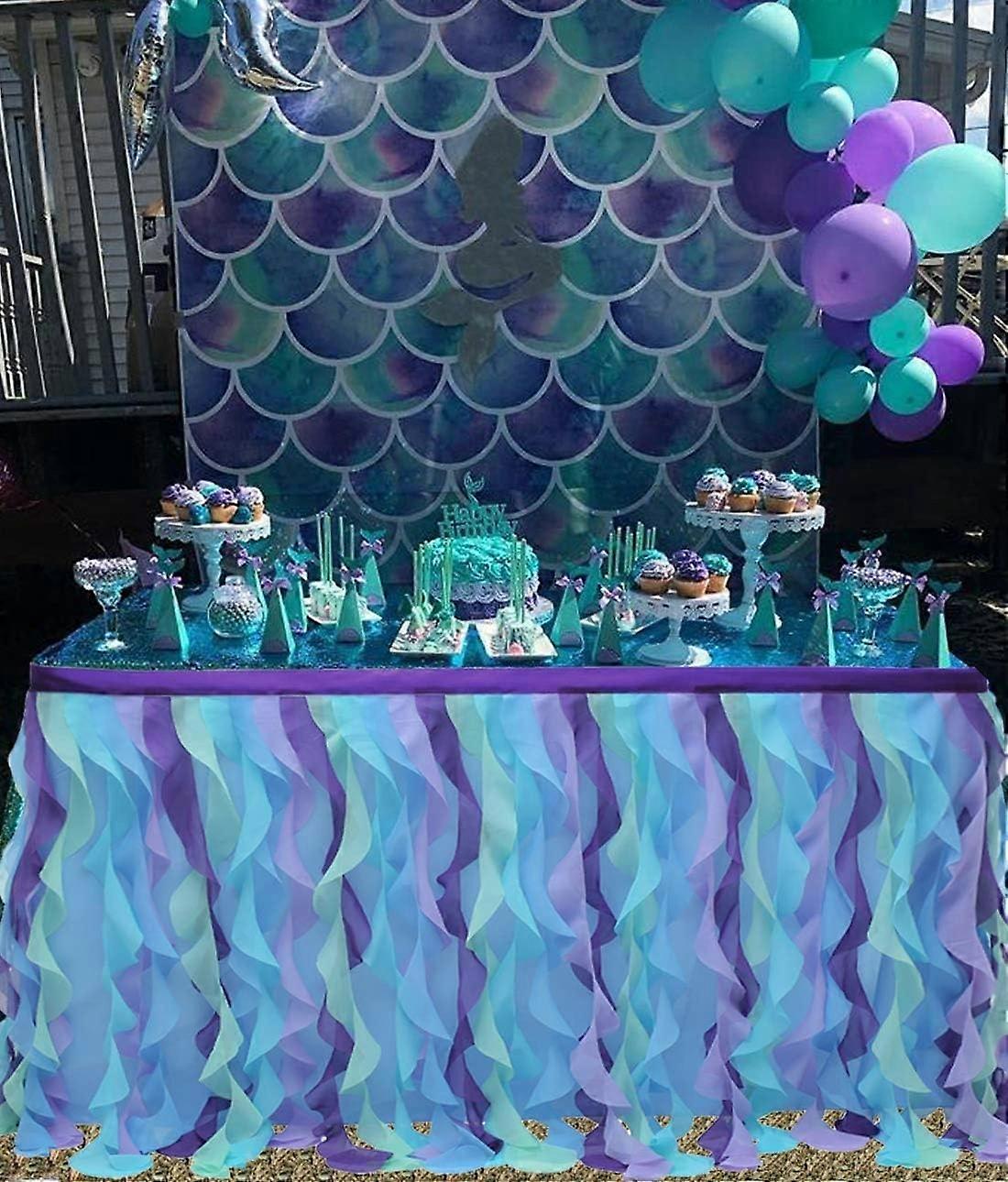 6Ft Mermaid Curly Willow Table Skirt Tulle Table Skirt For Rectangle Table Or Round Table