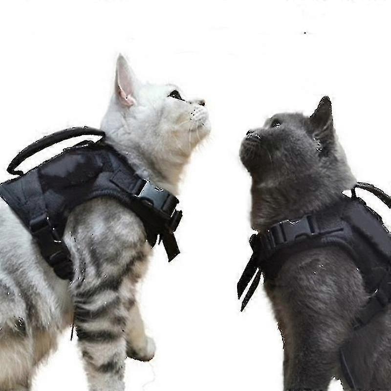 Imbracatura tattica per gatti per camminare a prova di fuga, imbracatura regolabile in rete morbida per gilet per animali domestici per gatti di grandi dimensioni, cani di piccola taglia-nero