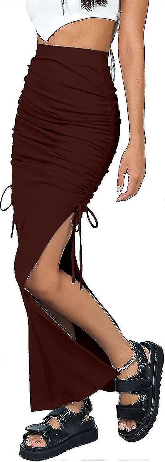 Women's Sexy High Waist Split Midi Skirts Adjust Drawstring Side Maxi Skirts