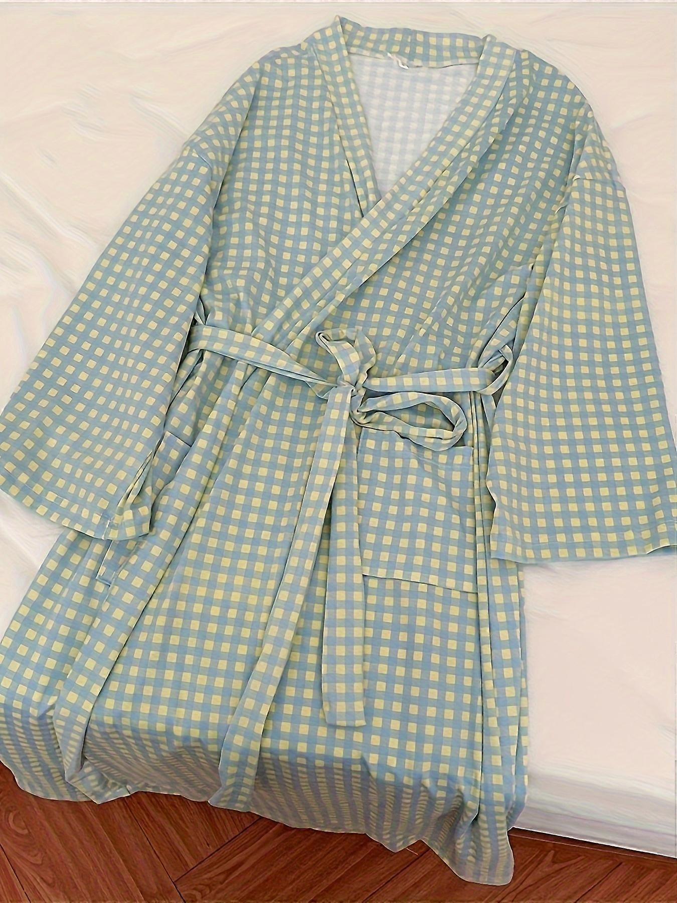 New style Women's Plaid Sleep Robe, Comfortable Long Sleeve Nightgown With Belt, Cozy Loungewear, Perfect For Home Relaxation