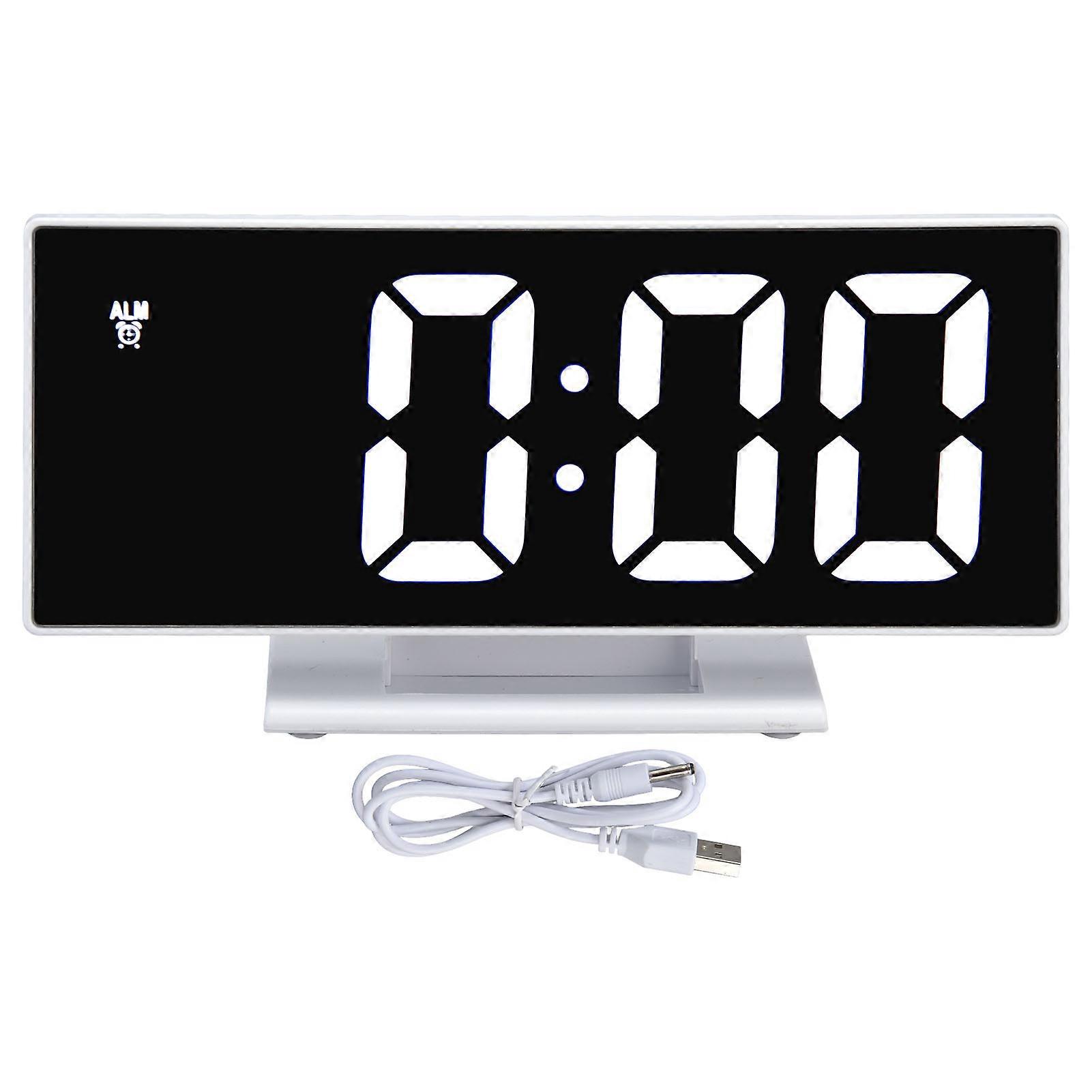 Digital Alarm Clock LED Mirror Screen USB Charging Automatic Dimming Electronic Clock for Bedroom Office