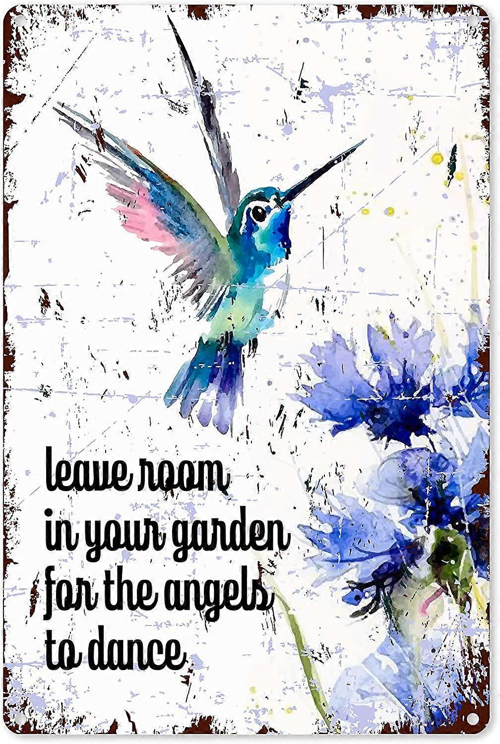素朴なハチドリのアート?金属製のブリキの看板の壁の装飾?ヴィンテージの感動的な庭のことわざ?金属製の錫の看板、家の壁の装飾、8x12インチ