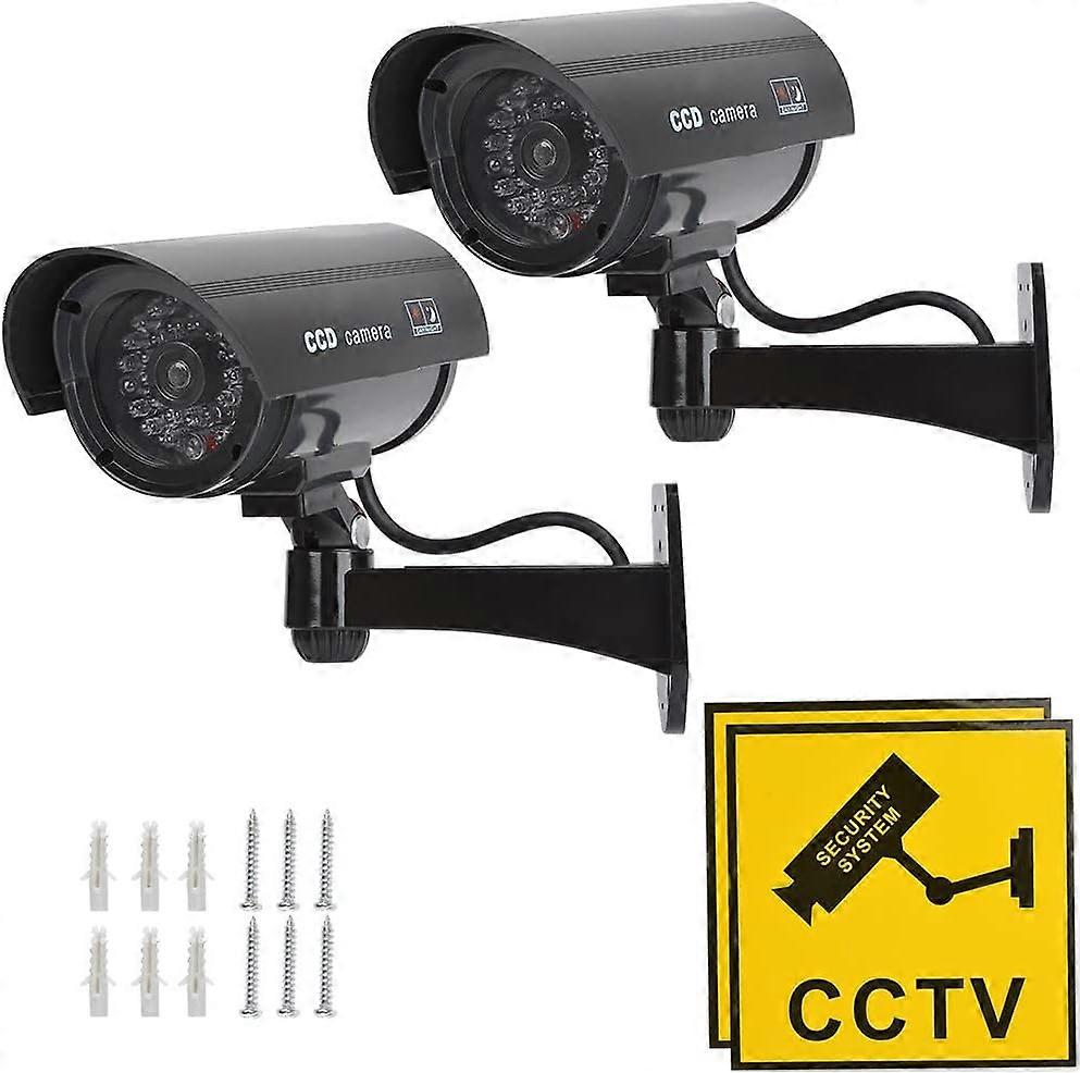 2Pcs Fake Camera Surveillance Camera Dummy Camera with Red Flashing Infrared LED, Fake Camera CCTV Security Camera