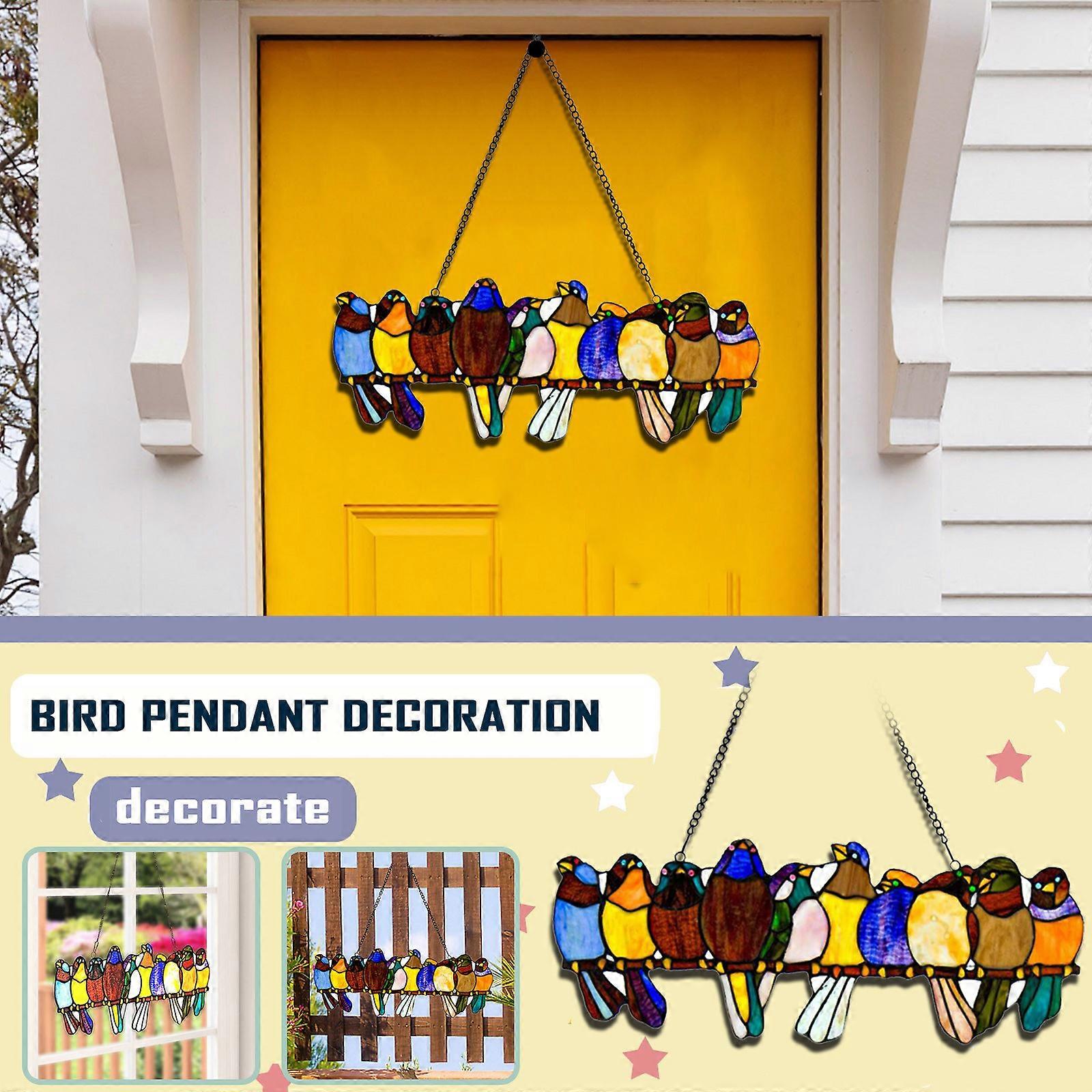 Acrylic Bird Ornaments Style Stained Glass Window Panel Home Art Colorful b