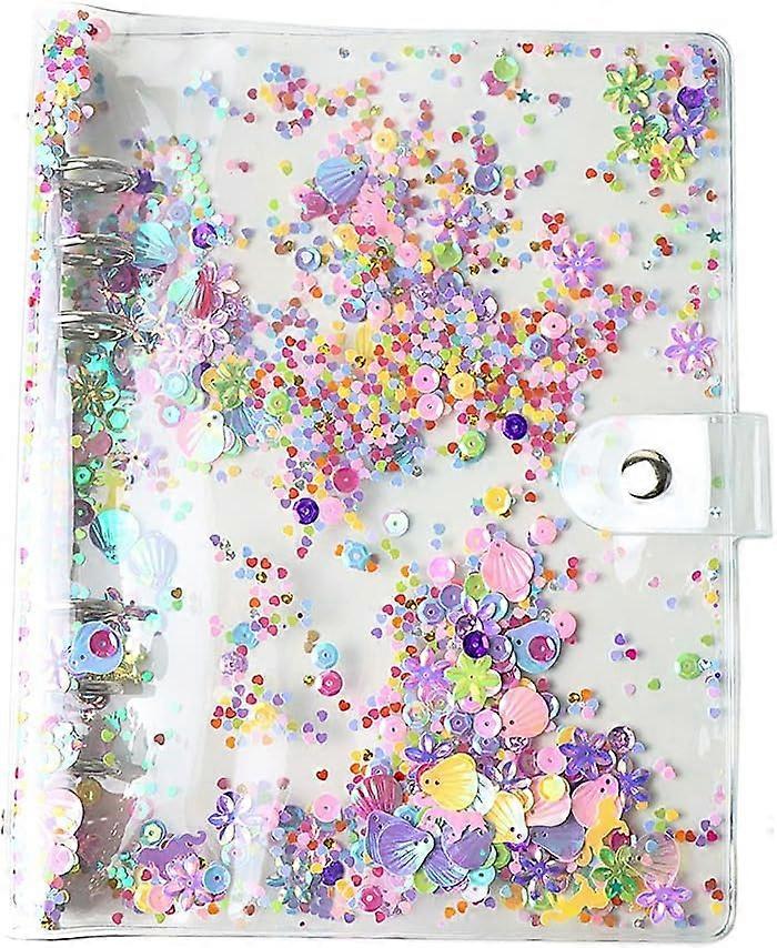 A5 Standard 6 Ring Binder Cover Loose Leaf Refillable PVC Journal Notebook Planner Binders with Glitter Shell Sequins Decors (A5, Glitter Shells Sequi