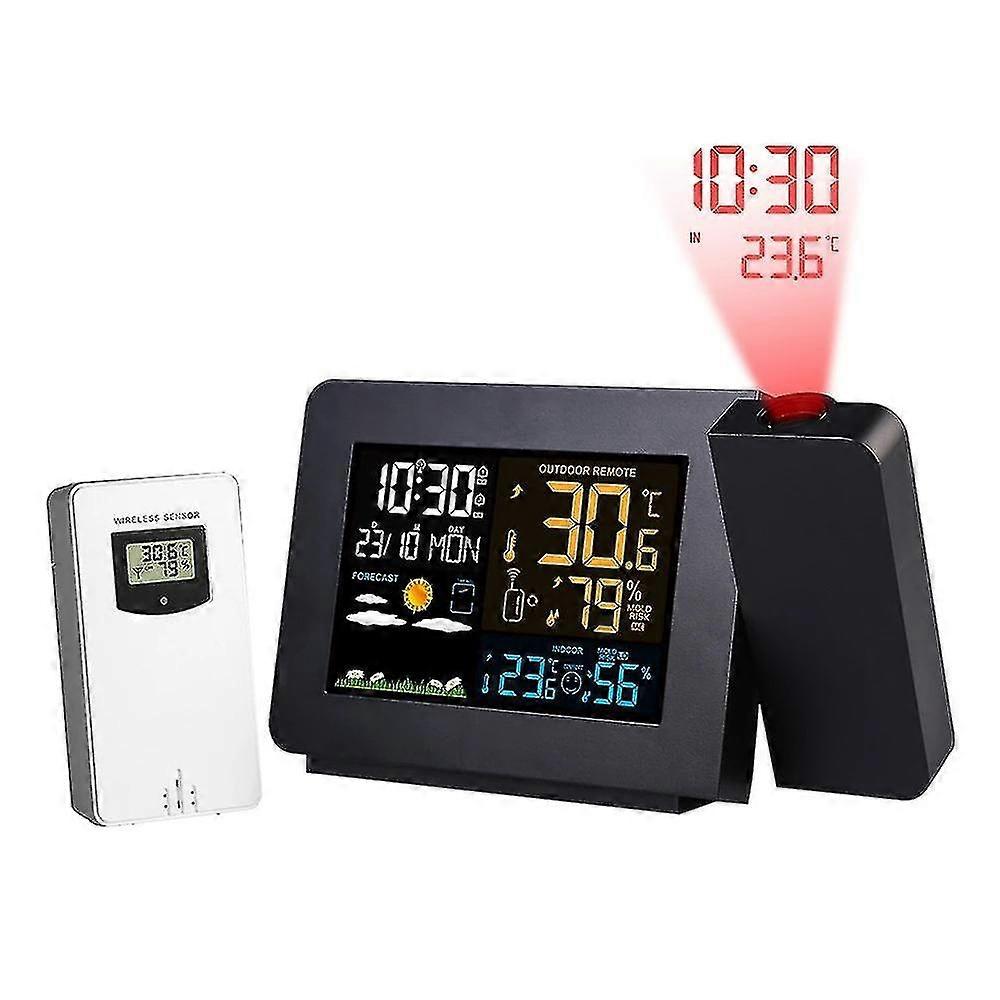 Digital Alarm Station Led Temperature Humidity Weather Forecast Snooze Table Clock With Time Projection