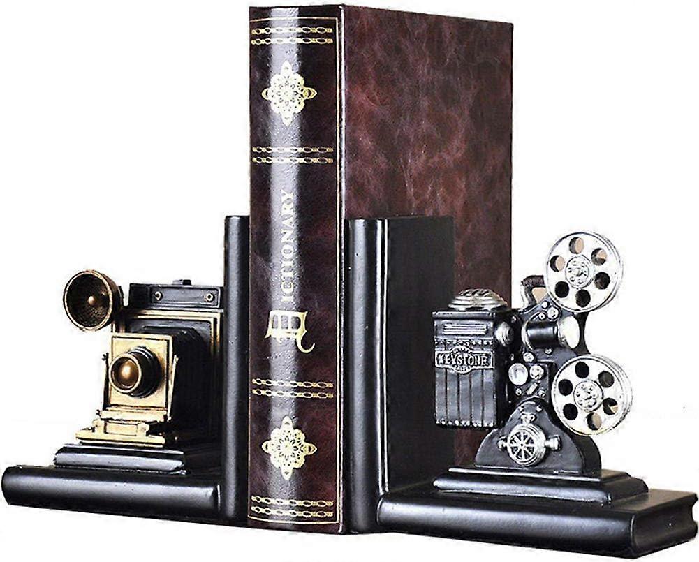 1 Pair Vintage Heavy Bookends Bookends for Office Study CD DVD Decor (Camera Projector)