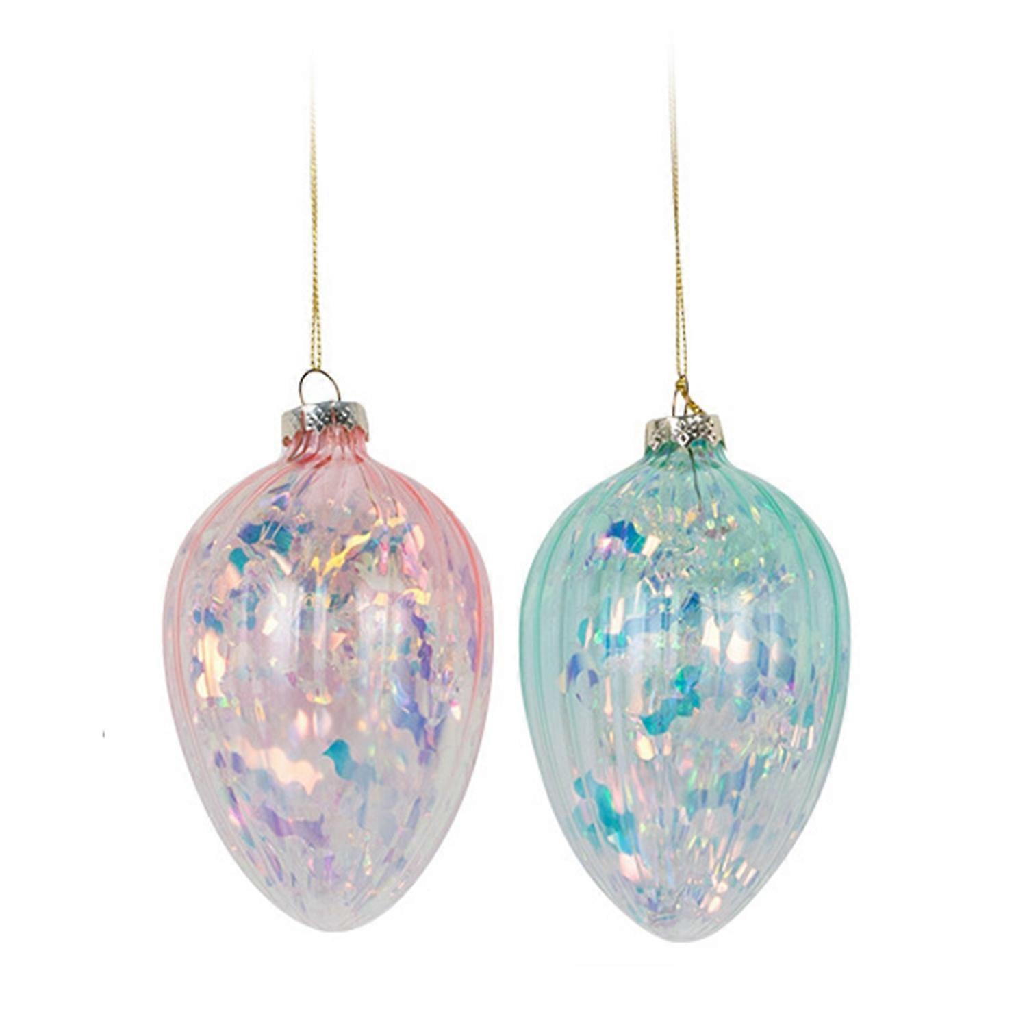 2Pcs Easter Glass Egg Hanging Decoration with Lanyard Reusable Pink Blue Green Clear Egg Easter