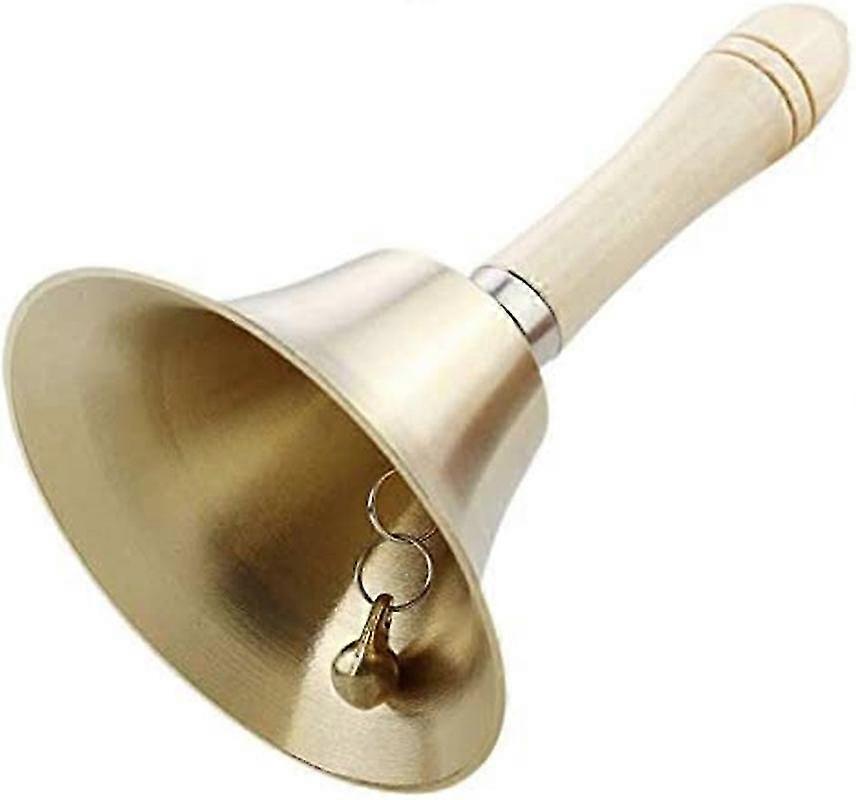 Hand-cranked Class Bell Wooden Handle Rattling Bell Class Copper Bell 8cm (santanxing)