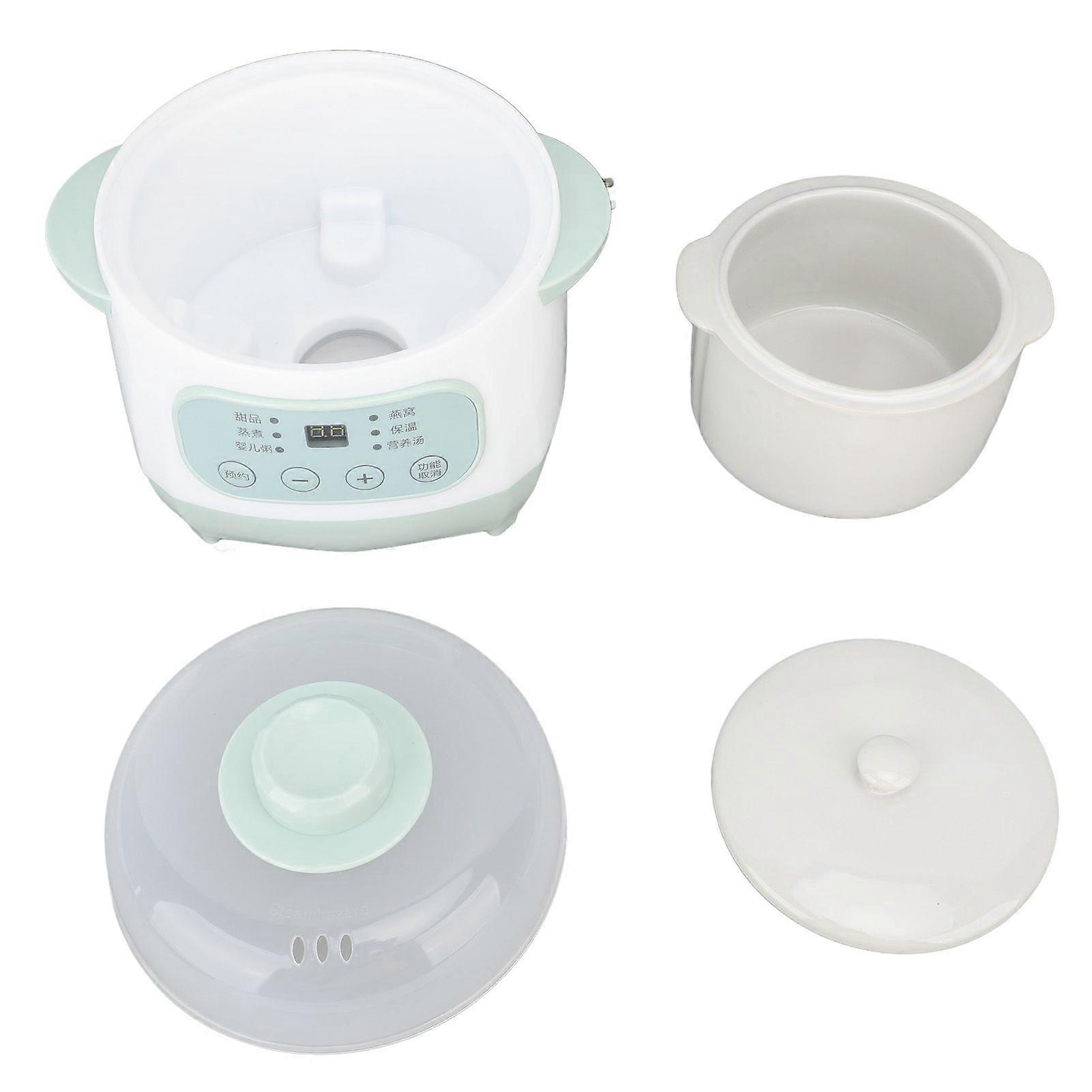 200W 1L Slow Cooker with Ceramic Interior Pot Timing Green Uniform Heating Electric Slow Stew Cooker for Cooking EU Plug 220V