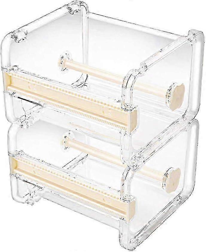 2 Pack Transparent Desktop Multi Dispenser,tape Cutter,tape Roll Holder (not Include Masking Tape) (beige)