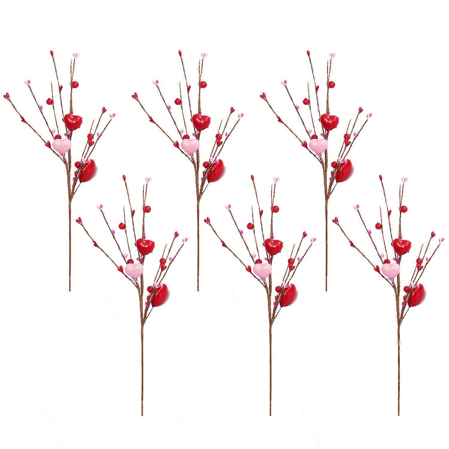 [安德在线](下单联系客服:6支装发货)6PCS情人节圣诞母亲节爱心装饰浆果插支