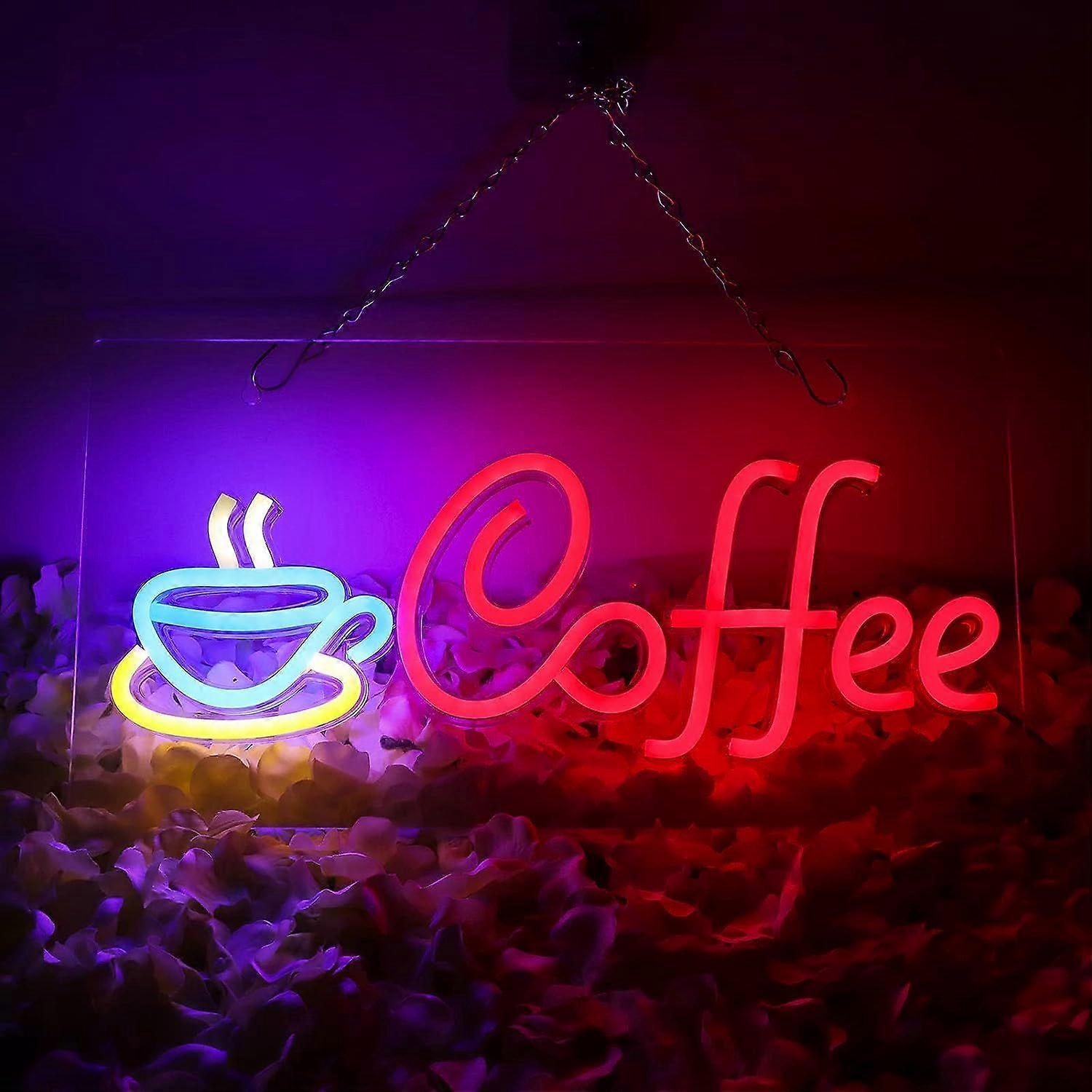 Enseigne au néon de café Enseigne lumineuse LED lumineuse Enseigne de café alimentée par USB Décoration murale pour les magasins de bar à café Décor de restaurant