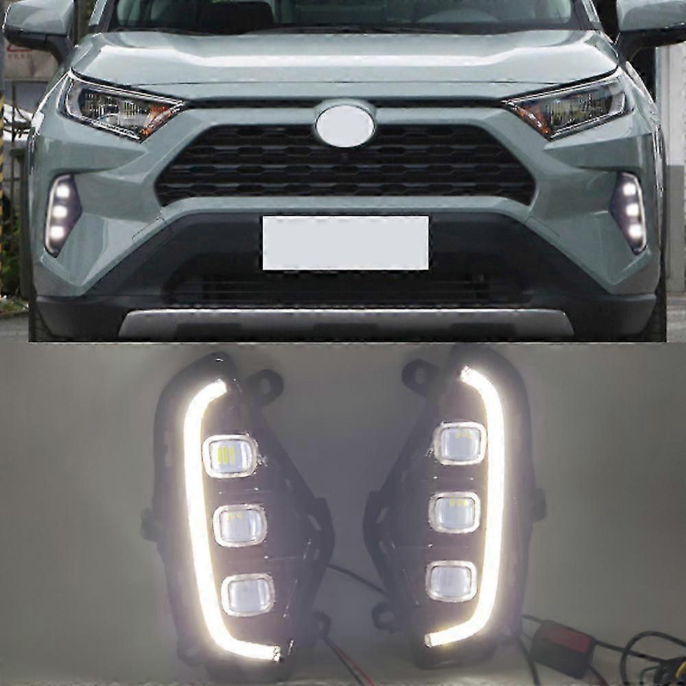 Car Flashing 1set Car Led Daytime Running Light Drl For Toyota Rav4 2019 2020 2021 Yellow Turn Signal Light Bumper Lamp Fog Lamp Johx