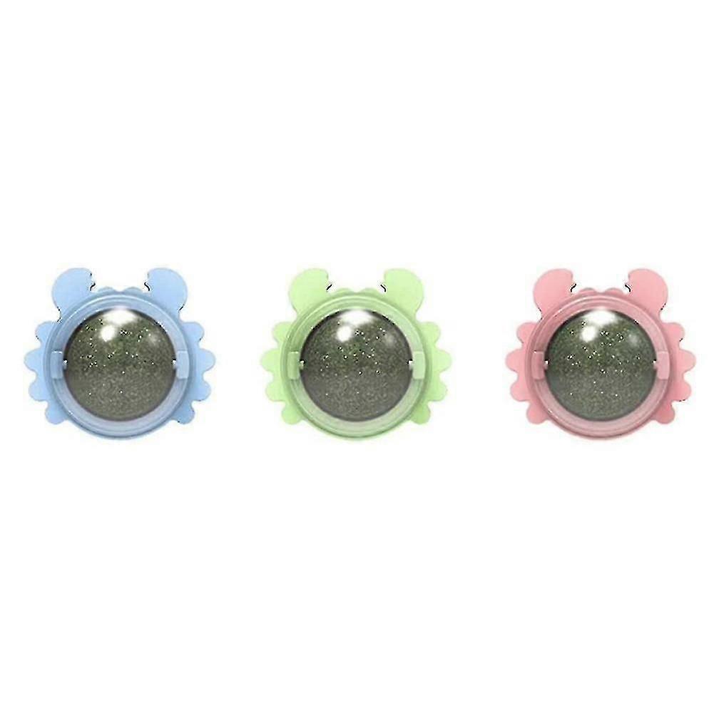 3stk Catnip Wall Ball Leker Spiselig Licking Toy Chew Toy Teeth Rengjøring Bite Toy Roterbar innendørs leketøy