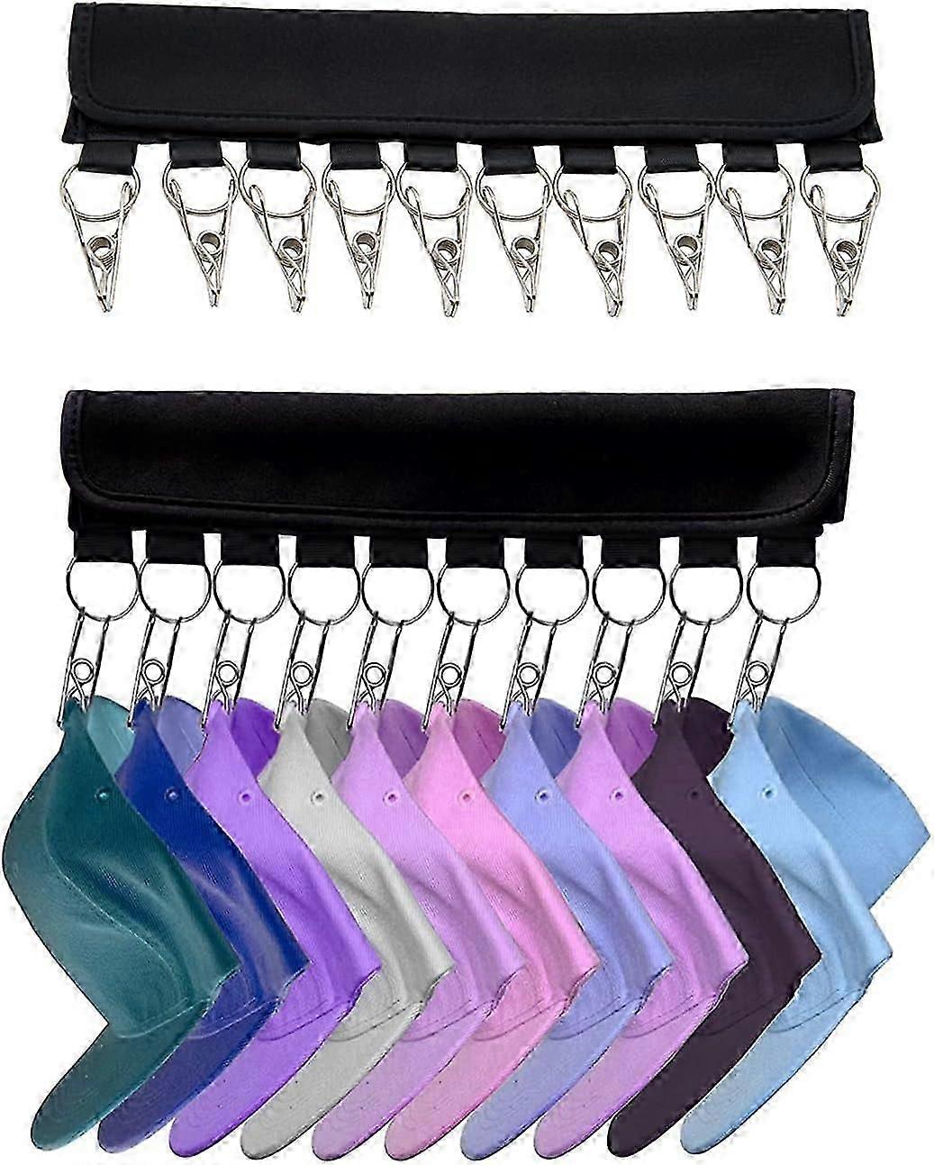 Hat Hanger Organizer Holder - 2 Pack Cap Holder with 10 Large Clips