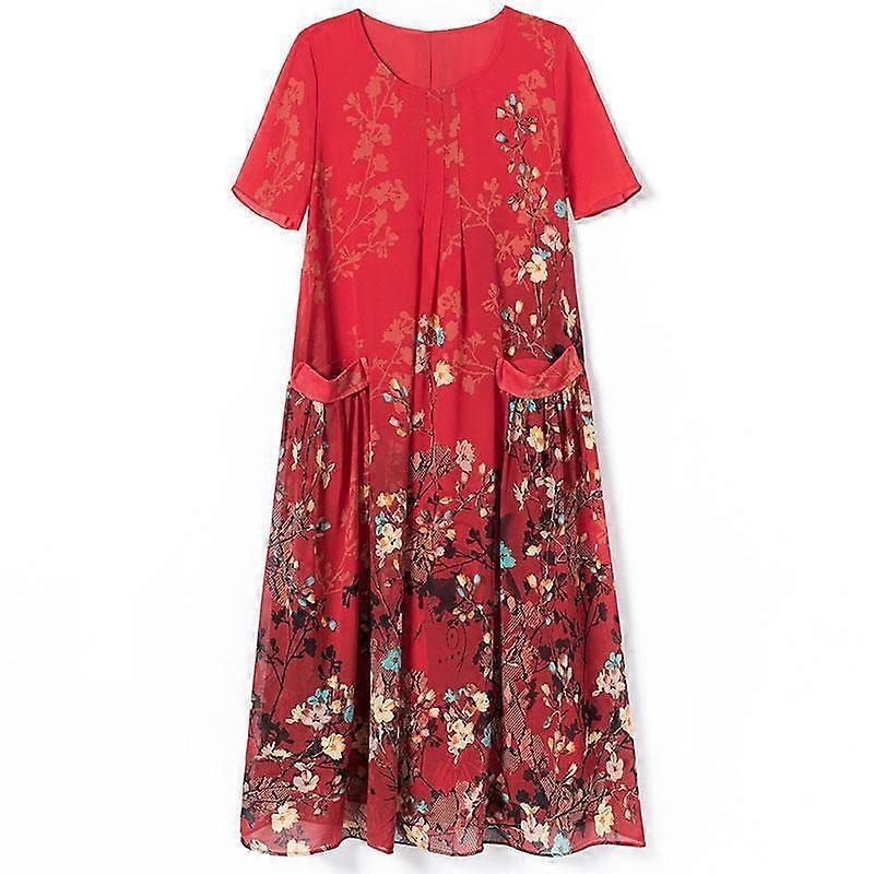 Mom Spring Summer Chiffon Dress Plus Size Print Middle-aged