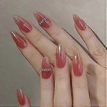 24pcs Small Almond Oval Decorated Cloud Milk Wearable Fake Nails Short Press On Nail Coffin Detachable French False Nails Tips