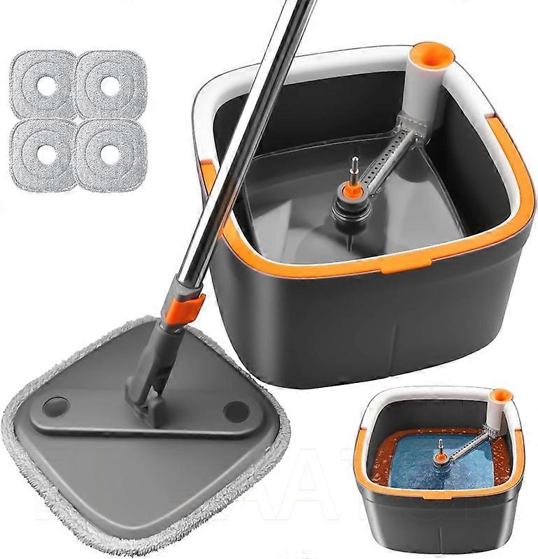 Spin Mop and Bucket Set with 4 Replaceable Microfiber Mop Pads