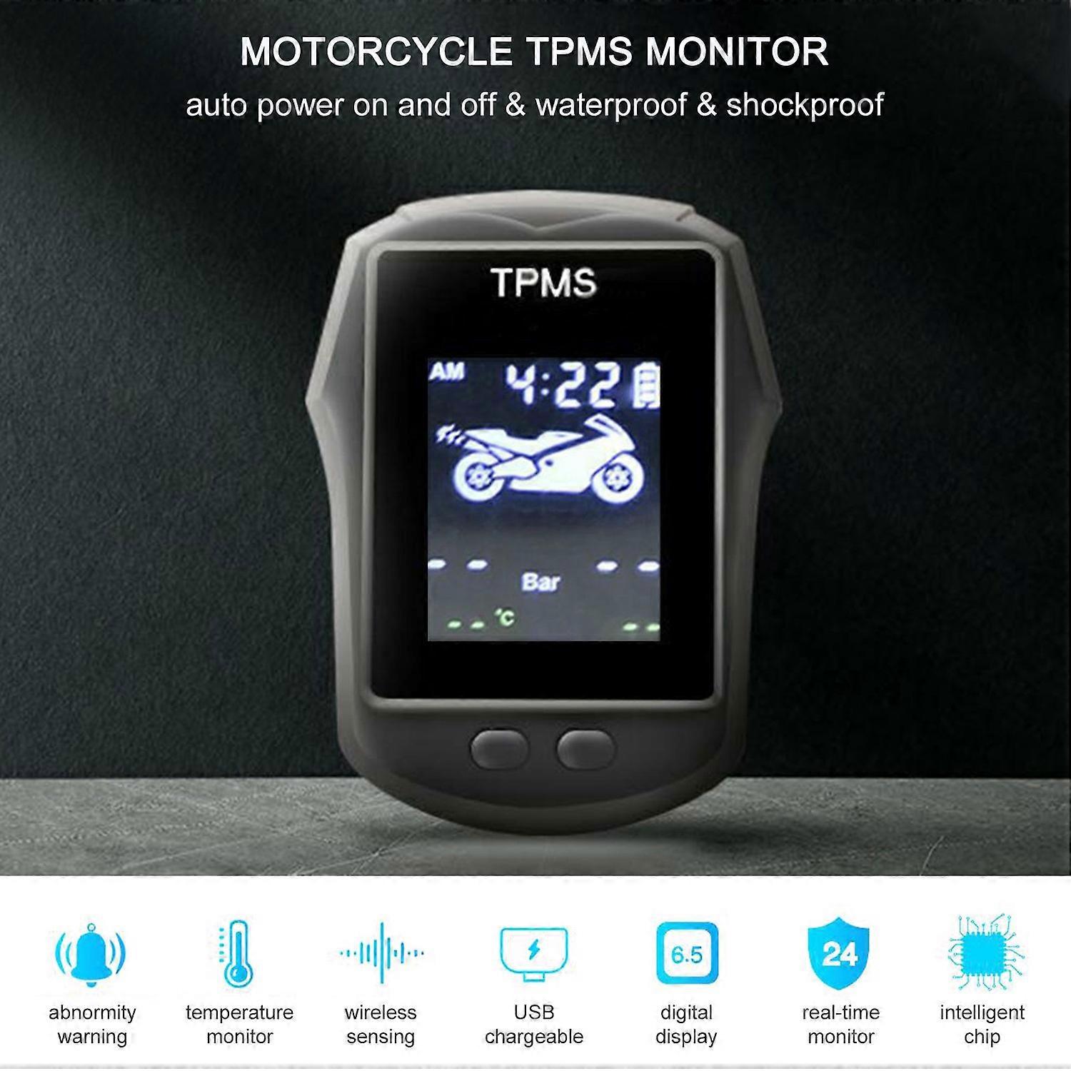 Motorcycle Exterior TPMS Wireless Tire Pressure Temperature Monitoring System USB Chargeable Large L