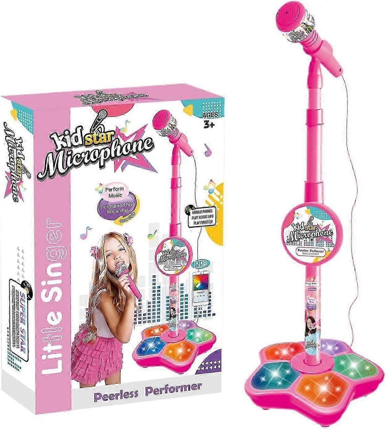 Baicccf Enfants Microphone Jouet avec Support Karaoké Chanson Musique Instrument Micro Jouets Rose