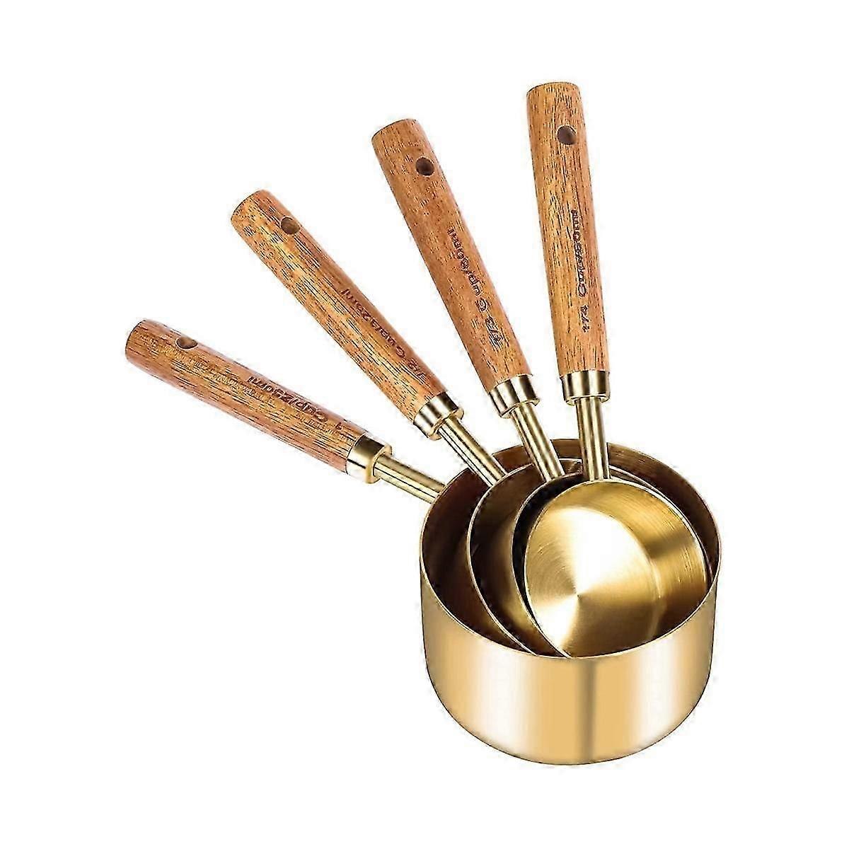 Measuring Cups and Spoons 8, Wood Handle with Metric and US Measurements,Stainless Steel, for Cooki