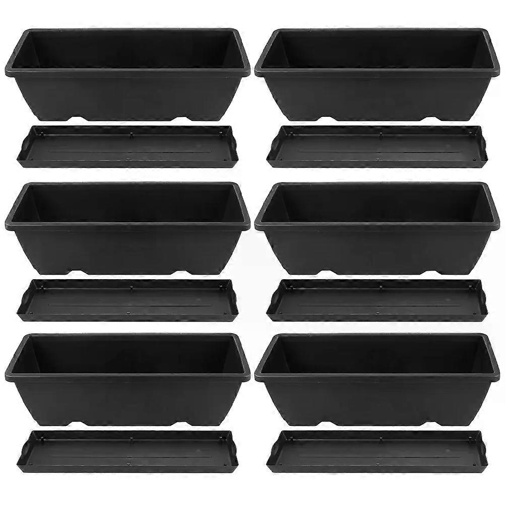 6Pcs Plastic Gardening Pots Vegetable Pots Rectangular Planters Plastic Plant Boxes with Trays
