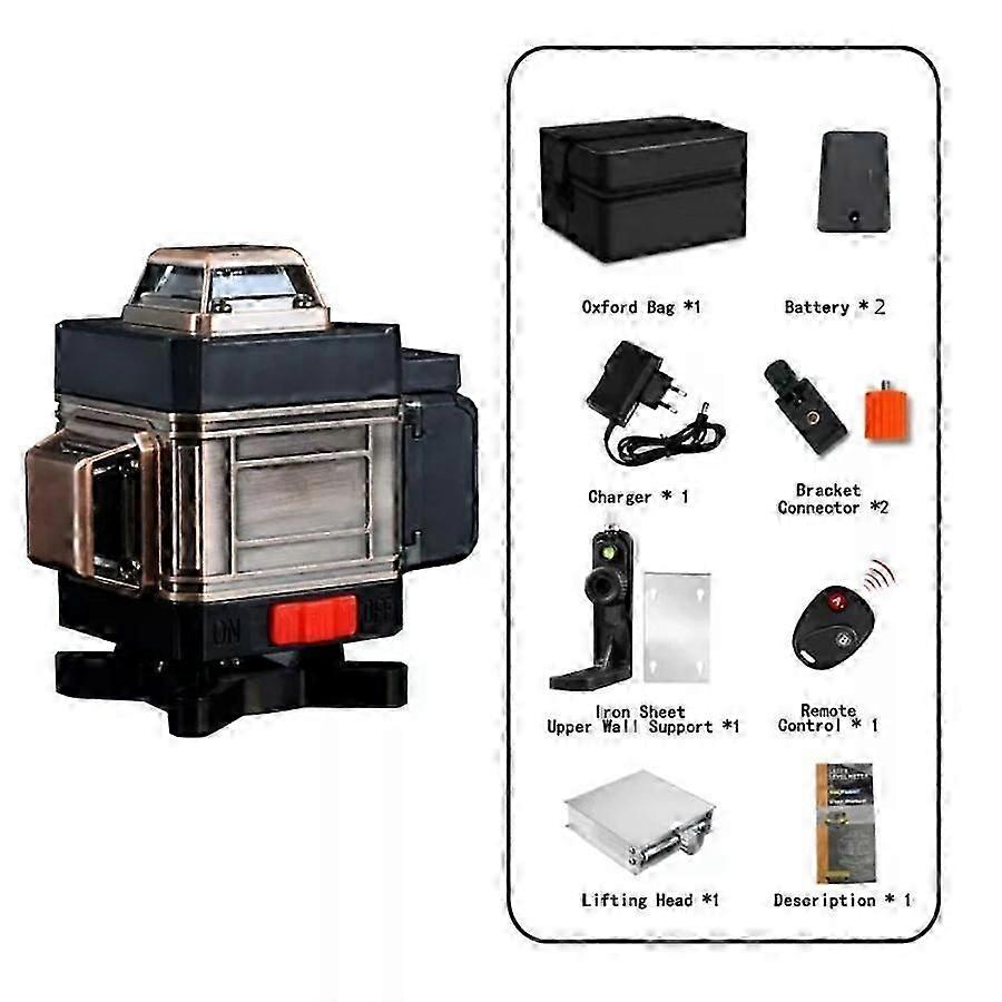 4D 16 Lines Laser Level Self Leveling Tool 160ft 10M Green Beam Self-leveling Laser Level with Wall Bracket&Remote Controller