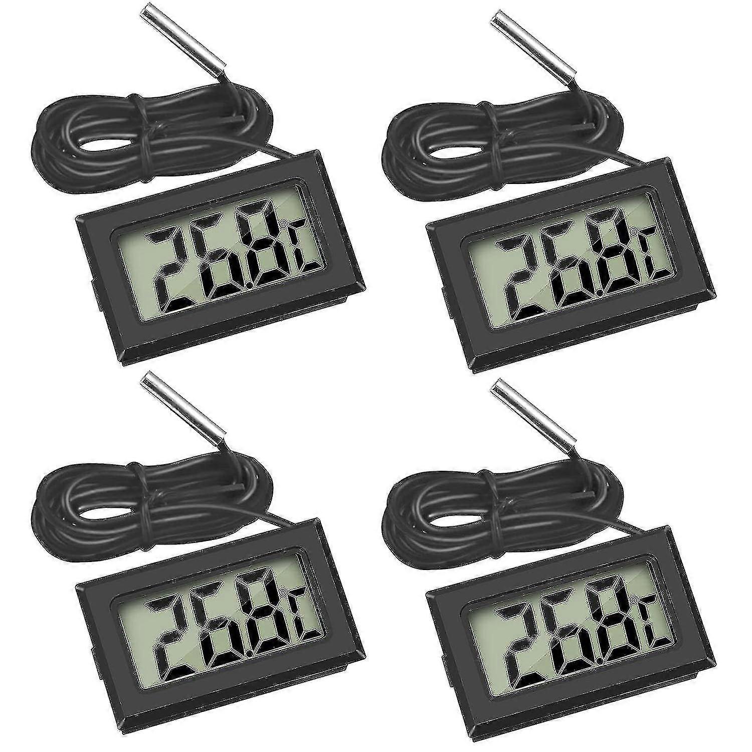 4x digitale lcd thermometer temperatuur monitor met externe sonde voor koelkast koelkast aquarium (4x zwart)