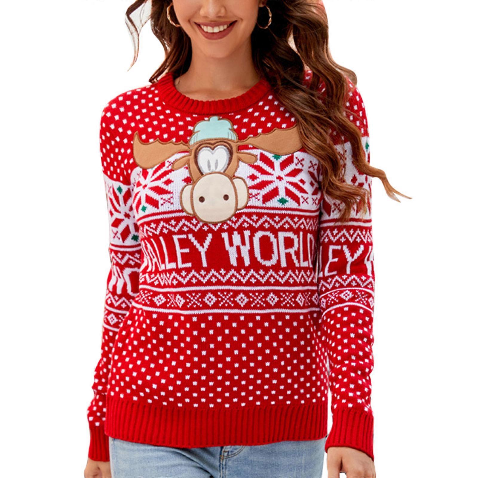 Damen Rundhalsausschnitt Langarm Pullover Herbst Winter Gerippter Strickpullover Top Weihnachten Pullover Strick Tops A1047 XXL