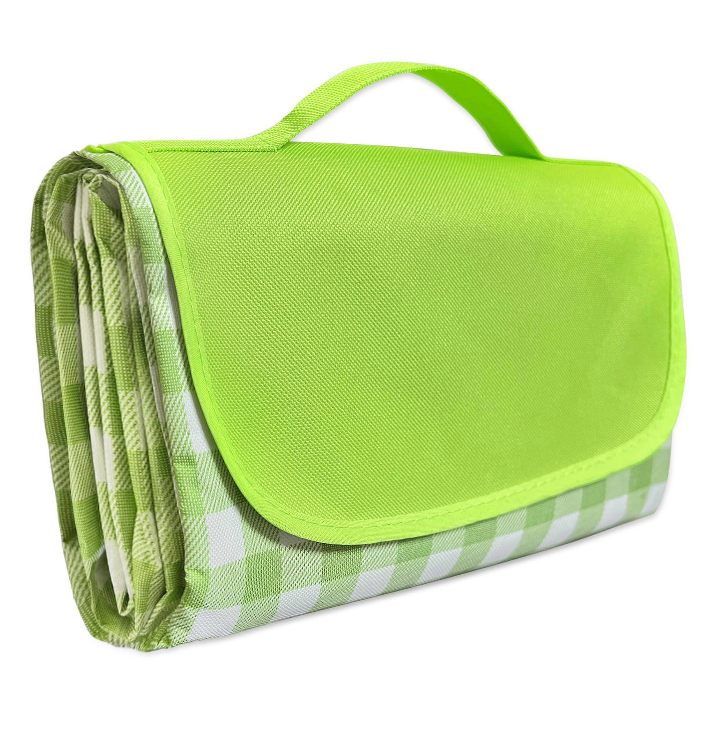 BSDPRFE Extra Large Waterproof Picnic Blanket 60''x80'' Gingham Mat for Beach Camping Water-Resistant Green Stripes
