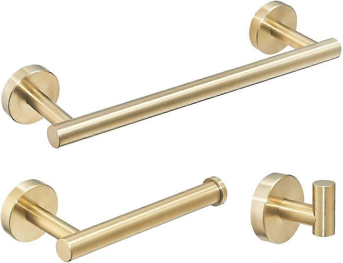 Towel Bars 3 Piece Bathroom Accessories Set, Towel Bar, Toilet Paper Holder, Robe Hook, Brushed Gold