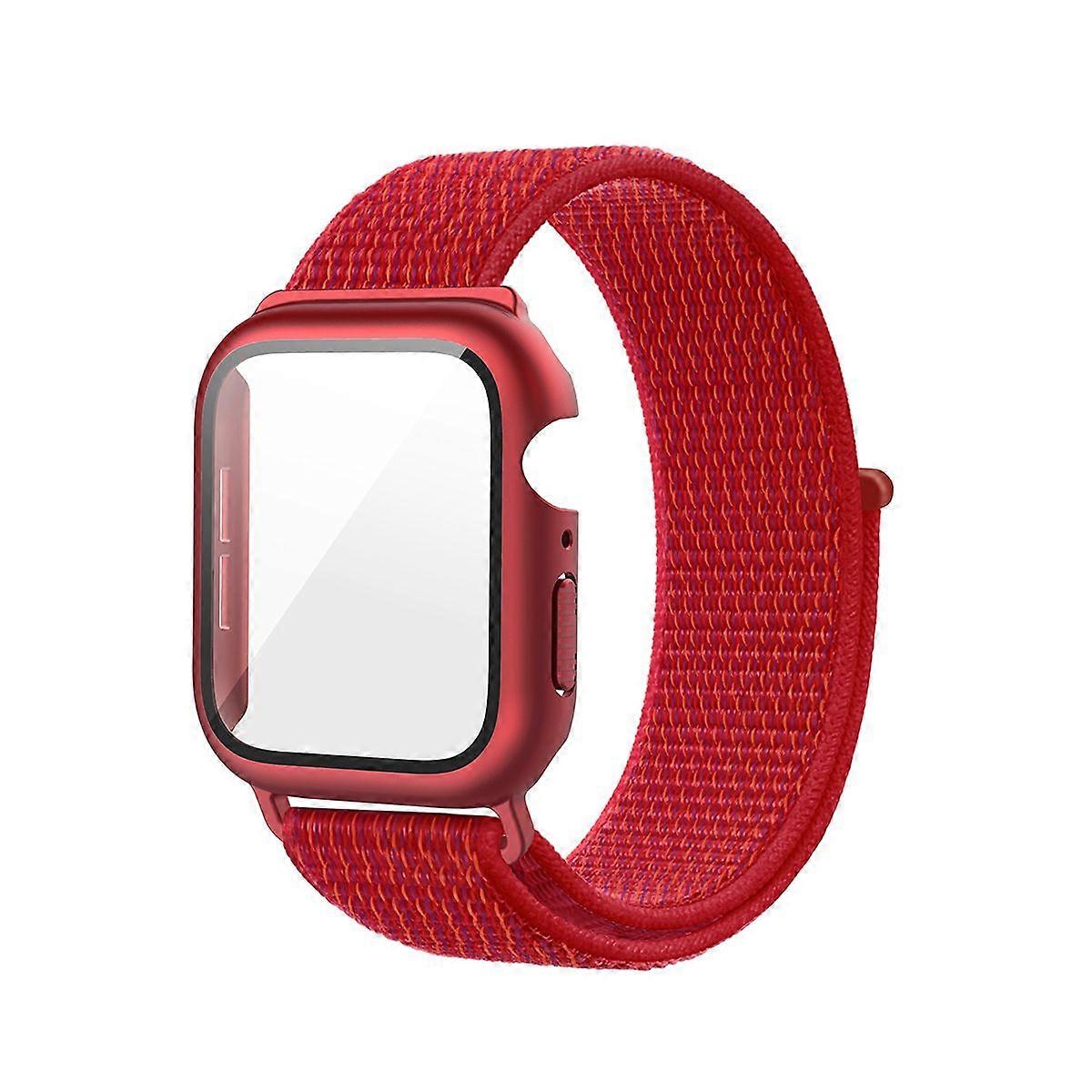 Nylon Sport Band with Case for Apple Watch Band 45mm , Protective Silicone Bumper Case with Nylon Sport Loop Strap for Series 7/8