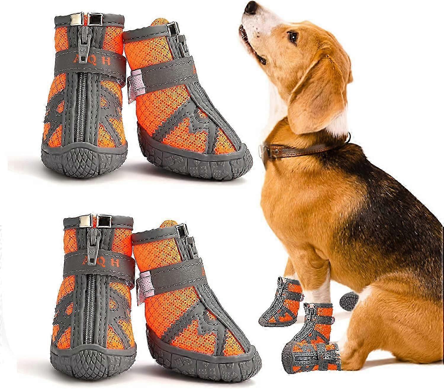 أحذية ، أحدث أحذية القابلة للتنفس مع أحزمة عاكسة ، واقي مخلب للكلاب الناعمة المضادة للانزلاق للكلاب الصغيرة المتوسطة الكبيرة ، برتقالي (2 #)