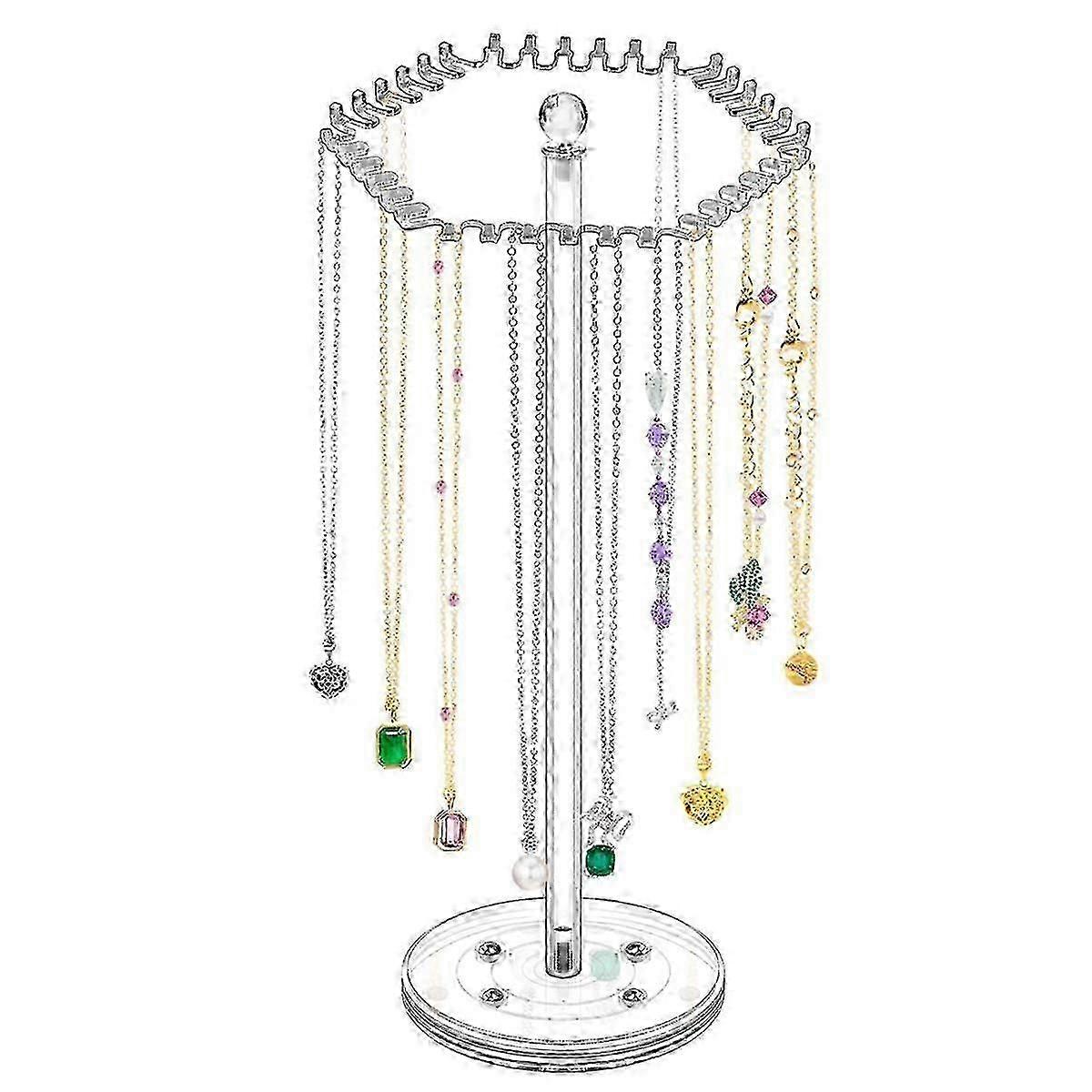 حامل قلادة الاكريليك الدورية مع 36 خطاف - حامل عرض مجوهرات شفاف