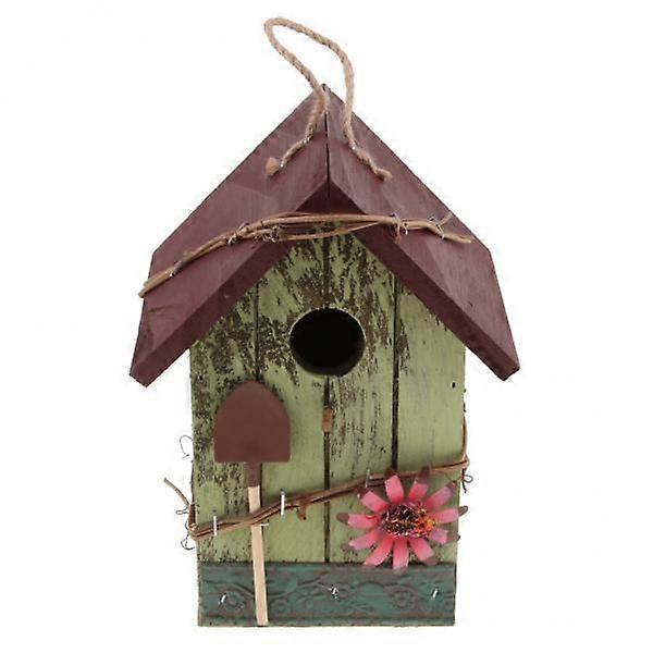 2x Decorative Bird House with Flower, Jute Cord, Ladybug, Hanging Garden