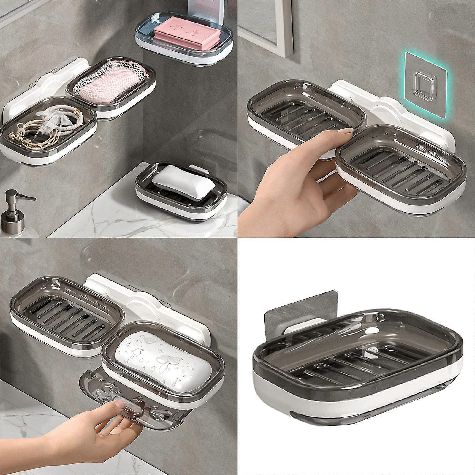 Single/Double Layer Adhesive Soap Organizers Wall Mounted Bathroom Storage Waterproof ABS Materials Not Damage Installation Required Multicolor