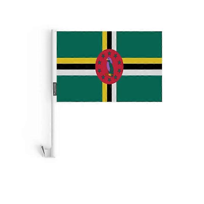 Dominique Car Flag – 14 x 21 cm – Polyester Fabric – Window Mount – 10 pieces