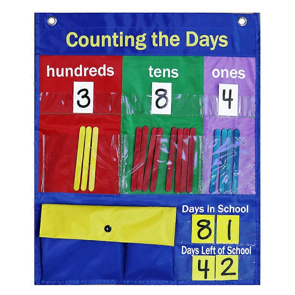 Hanging Counting Pocket Chart with Magnetic Stripe 2 Metal Hanging Holes Clear Card Pocket Window for Kids Home Learning